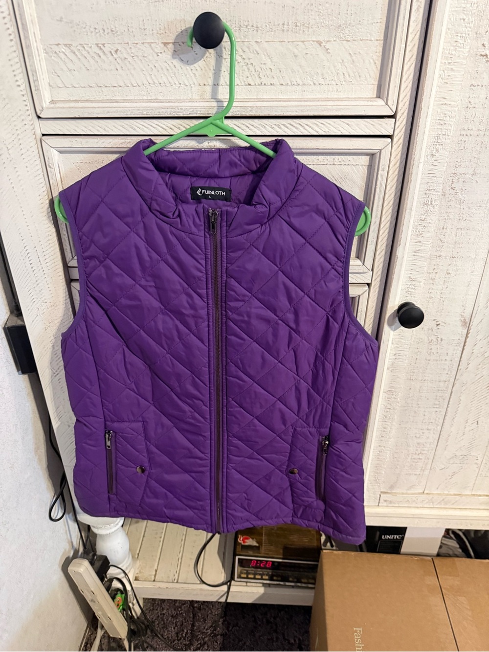Women's Purple Quilted Sleeveless Vest with Stand Collar
